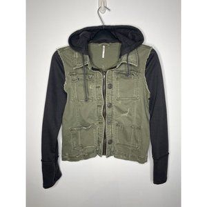 Free People Womens Jacket Army Green Distressed Cargo Jacket Size Small